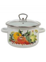 Кастрюля эмалированная сталь, 4 л, крышка стекло, цилиндрическая, СтальЭмаль, Европейская кухня, 1RD201S, индукция