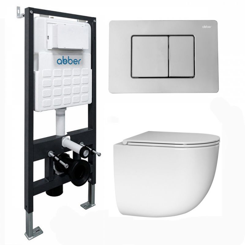 Комплект подвесной унитаз ABBER Bequem AC1132TC белый, AC1132TC-AC0105-AC0120 хром глянцевый