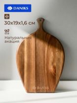 Доска разделочная акация, 30х19х1.6 см, с ручкой, прямоугольная, Daniks, CB36730A