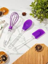 Набор кухонных принадлежностей для выпечки, 3 предмета, силикон, фиолетовый, Y4-3042, венчик, лопатка, ложка