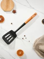 Лопатка для кухни, бамбук, силикон, навеска, Daniks, Black, WFCFA-0038-5, с прорезью