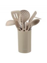 Набор кухонных принадлежностей 12 предметов, силикон, нержавеющая сталь, на подставке, бежевый, Satoshi, Тулон, 881-325