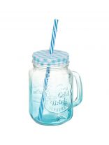 Банка для напитков/смузи стекло, 450 мл, с крышкой, с трубочкой, SDFG0114-1, синяя