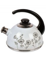 Чайник сталь, эмалированное покрытие, 2.5 л, со свистком, ручка консольная, Рубин, Космея, черно-белый, T04/25/03/41