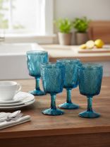 Бокал для вина, 330 мл, стекло, 6 шт, Листья, синие, B060606