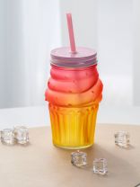 Стакан 450 мл, стекло, Daniks, Пирожное, с трубочкой, в ассортименте