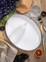 Блюдо стеклокерамика, овальное, 24х33х3 см, белое, Бэль, Daniks, LPKYP-130