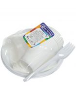 Набор одноразовой посуды на 6 персон, вилки, стаканы 200 мл, стаканы 100 мл, тарелки, салфетки, Мистерия, Турист, 187060