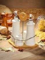 Набор для специй керамика, бамбук, 20 см, 4 шт, на подставке, белый, Y4-3607