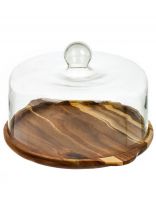 Тортница дерево, стекло, 2 предмета, 18.5х28 см, круглая, с крышкой, 32х28х18.5 см, Y4-6569