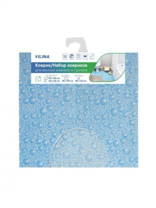 Набор ковриков для ванной и туалета, антискользящий, 2 шт, 0.5х0.52, 0.52х0.85 м, вспененный ПВХ, в ассортименте, Вилина, 6833