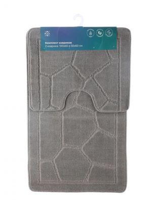 Набор ковриков для ванной и туалета, антискользящий, 2 шт, 0.5х0.6, 0.6х1 м, полиэстер, РМС, КК-02ТС-100х60/50х60