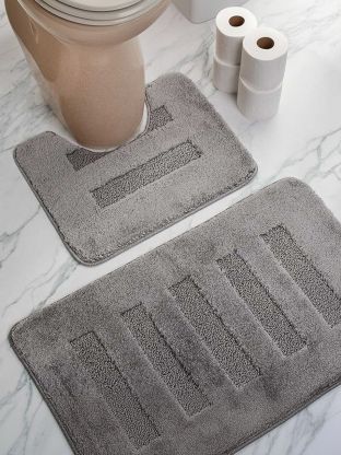 Комплект ковриков для ванной, антискользящий, 2 шт, 0.5х0.8, 0.4х0.5 м, 20 мм, серый, Aqua-Prime, Melany