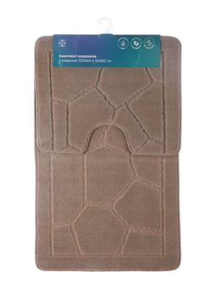 Набор ковриков для ванной и туалета, антискользящий, 2 шт, 0.5х0.6, 0.6х1 м, полиэстер, РМС, КК-02БЖ-100х60/50х60