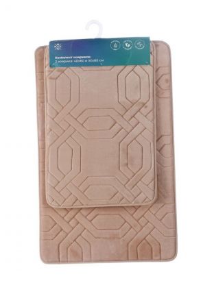 Набор ковриков для ванной и туалета, антискользящий, 2 шт, 0.4х0.6, 0.5х0.8 м, бежевый, РМС, КК-09БЖ-40х60/50х80