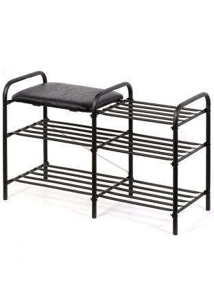 Полка для обуви металл, 3 секции, 50х33х79 см, с сиденьем, черная, Nika, ЭТЛ3-1/Ч