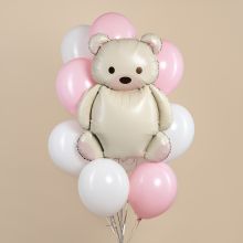 БУКЕТ ШАРОВ "КРЕМОВЫЙ МИШКА" САТИН   С ГЕЛИЕМ.