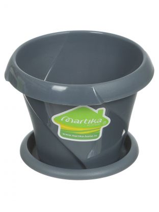 Горшок для цветов пластик, 0.3 л, 10х7.6 см, серый, Martika, Флориана, С383СЕР