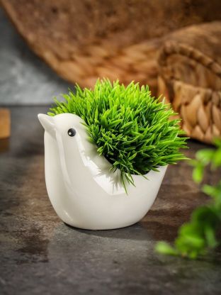 Кашпо керамика, 0.193 л, 13.4х7.8х10 см, белое, Птичка, Y4-8790