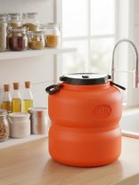 Канистра-бочка пластик, пищевая, 40 л, круглая, с ручками, оранжево-серая, М7599, Байкал, Альтернатива