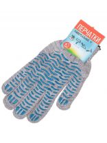 Перчатки х/б, ПВХ покрытие, волна, универсальный размер, 10 класс вязки, 5 нитей, серо-белая основа, Березка, европодвес