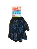 Перчатки х/б, ПВХ покрытие, волна, 7.5 класс вязки, 5 нитей, черная основа, Люкс, европодвес