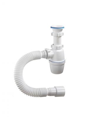 Сифон для мойки, 1" 1/2, 40х40/50, пластик, с выпуском, с гофрой, Orio, А-7001