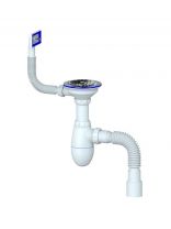 Сифон для мойки, 3" 1/2, 40х40/50, полипропилен, с выпуском, с переливом, прямоугольный перелив, с гофрой, Unicorn, В425P