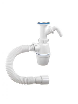 Сифон для мойки, 1" 1/2, 40х40/50, с выпуском, с отводом, с гофрой, Orio, А-42059