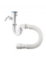 Сифон для мойки, трубный, 1" 1/2, 40х40/50, полипропилен, с выпуском, прямоточный с отводом, с гофрой, Orio, S-41059