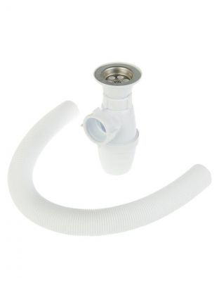 Сифон для мойки, 1" 1/2, 40х40/50, полипропилен, с выпуском, с гофрой, Сантехпродукт, Е-32011