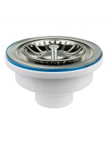 Выпуск для сифона, 3.1/2", с выпуском, в сборе, (нержавеющая чаша, пластиковая втулка и шток), белый, MasterProf, Эконом, ИС.110642