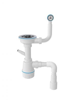 Сифон для мойки, 3 1/2", круглый перелив, с гибкой трубой 1 1/2" 40/50, Aquanova, 1048