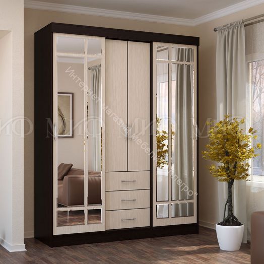 Шкаф-купе Маэстро (1,70 м) Дуб беленый/Венге