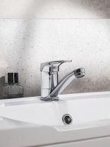 Смеситель для раковины, РМС, короткий излив, с картриджем, хром, SL55-004F-15