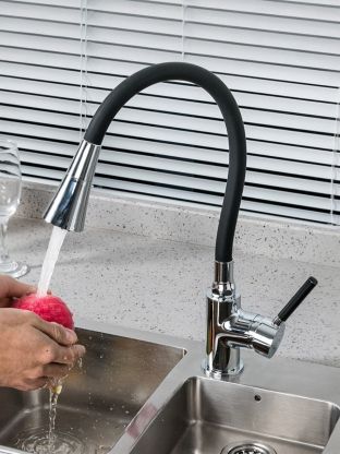 Смеситель для кухни, Frap, гибкий излив, с картриджем, черный, F4044