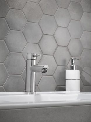 Смеситель для раковины, РМС, короткий излив, с картриджем, нержавеющая сталь, SUS124-001F