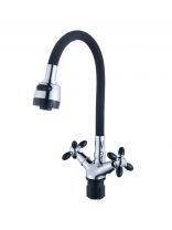 Смеситель для кухни, Эверест, гибкий излив, с кран-буксой, черный, B57-071F