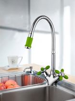 Смеситель для кухни, Frud, гибкий излив, с кран-буксой, зеленый, R43127-6