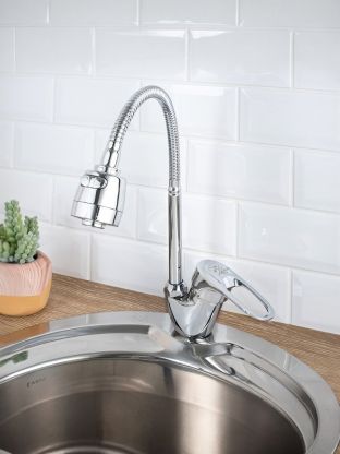 Смеситель для кухни, РМС, гибкий излив, с картриджем, хром, SL55-016F