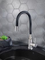 Смеситель для кухни, РМС, гибкий излив, с картриджем, черный, SUS124BL-016F