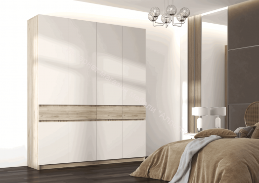 Шкаф 4-х створчатый ШК-004 "Бостон" Дуб крафт серый/Кашемир