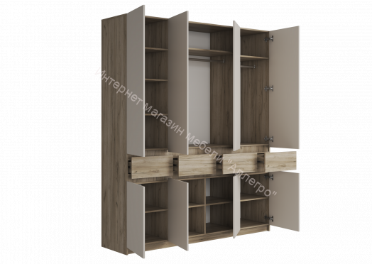 Шкаф 4-х створчатый ШК-004 "Бостон" Дуб крафт серый/Кашемир