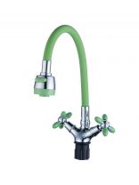 Смеситель для кухни, Эверест, гибкий излив, с кран-буксой, зеленый, B57-071E