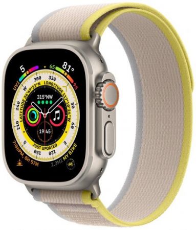 Apple Watch Ultra 49 мм Titanium Case GPS + Cellular, титановый/желто-бежевый Trail Loop (M/L)