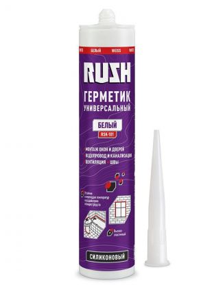 Герметик силиконовый, универсальный, KUDO, RUSH, RSK-101, 230 мл, белый