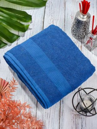Полотенце банное 100х150 см, 100% хлопок, 350 г/м2, жаккардовый бордюр, Вышневолоцкий текстиль, сапфировое, 632, Россия