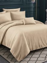 Постельное белье евро, простыня 220х240 см, 2 наволочки 70х70 см, пододеяльник 200х220 см, Майская ночь, страйп-полисатин, бежевое, 30/009-PSS/MAY