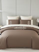 Постельное белье евро, простыня 230х250 см, 2 наволочки 70х70 см, 2 наволочки 50х70 см, пододеяльник 200х220 см, Karteks, перкаль, с вышивкой, PV-02.02