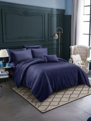 Постельное белье евро, простыня 220х240 см, 2 наволочки 70х70 см, пододеяльник 200х220 см, Майская ночь, страйп-полисатин, синее, 30/006-PSS/MAY